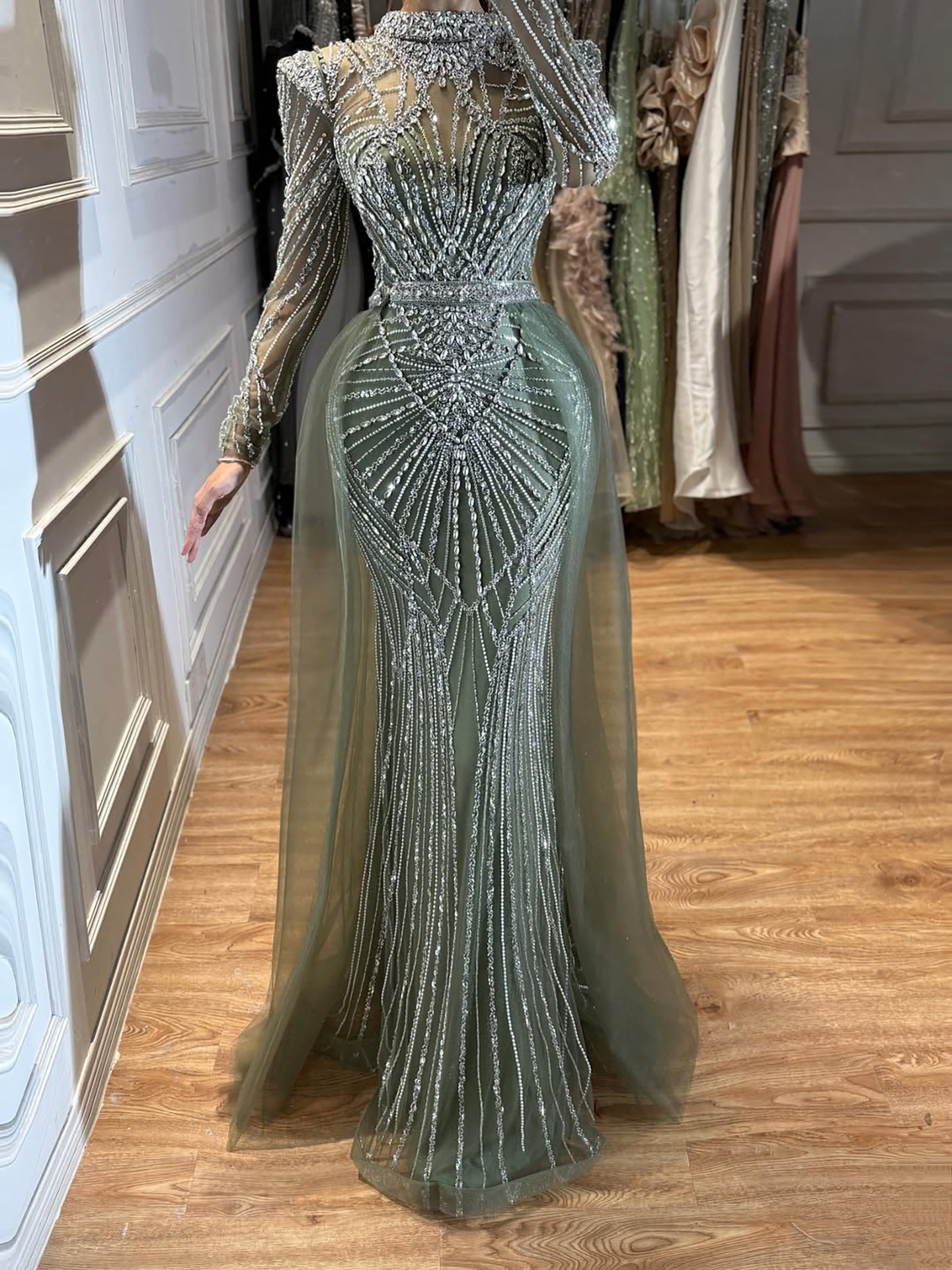 Luxury Muslim Nude Beaded Mermaid Evening Dress LA73203A SERENE HILL