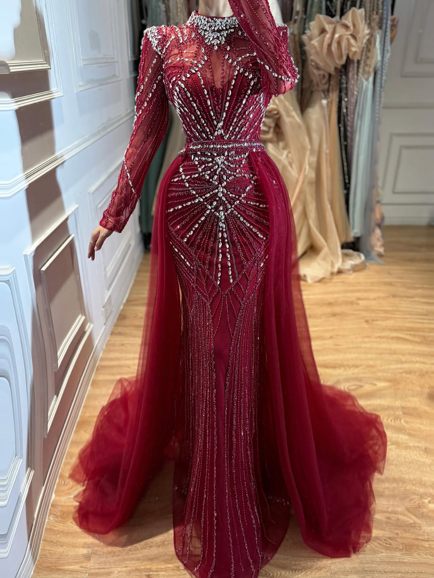 Luxury Muslim Nude Beaded Mermaid Evening Dress LA73203A SERENE HILL