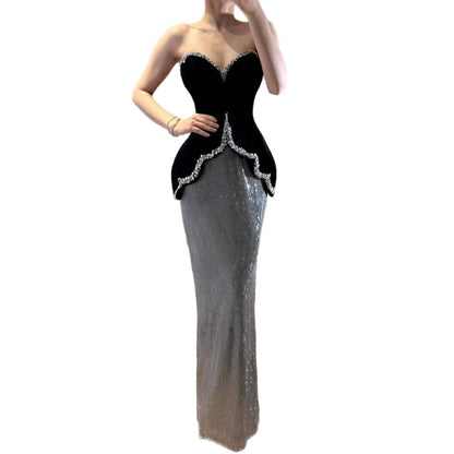 Luxury Black Strapless Beaded Mermaid Evening Dress LA73206A - SERENE  HILL