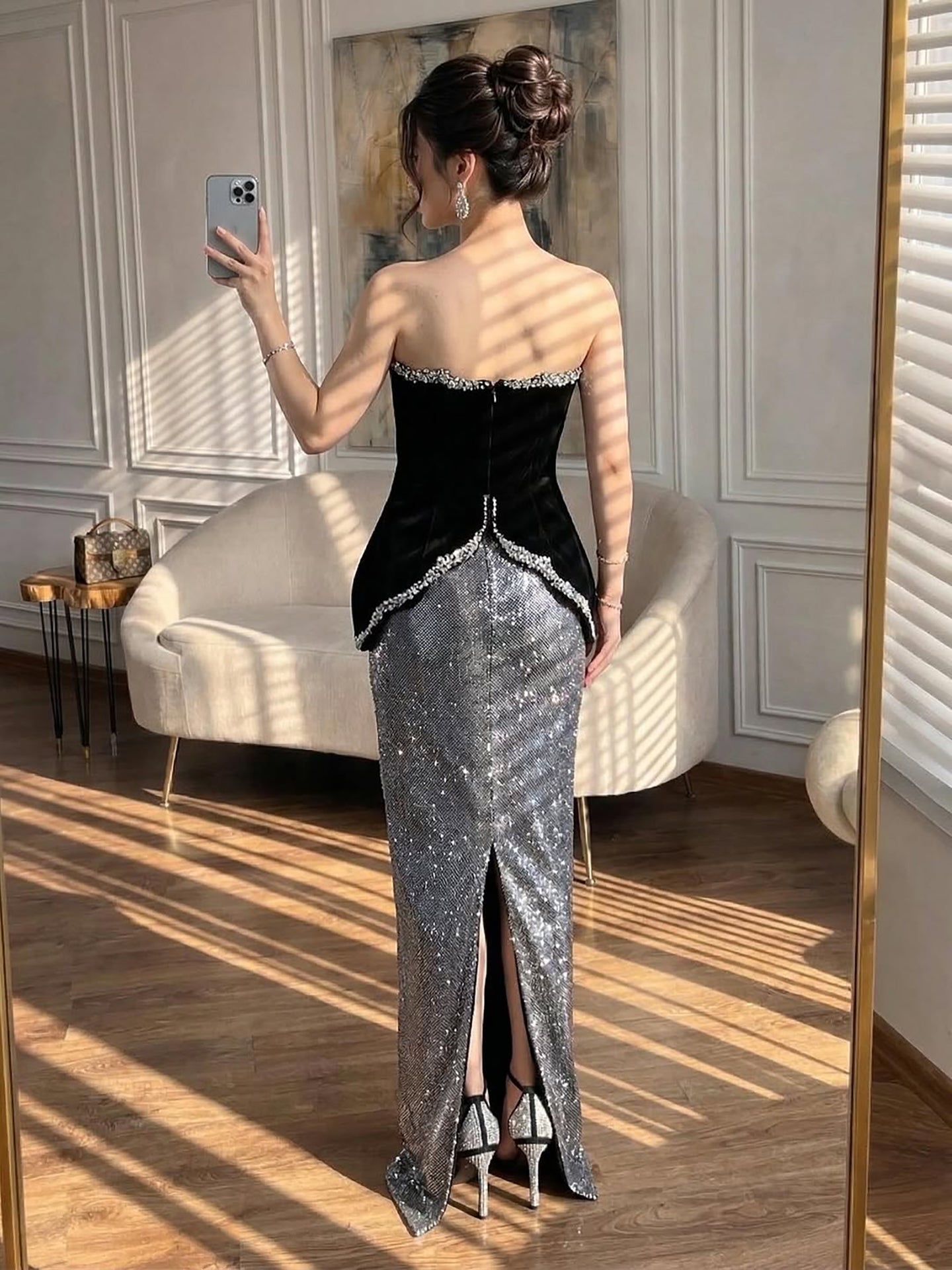 Luxury Black Strapless Beaded Mermaid Evening Dress LA73206A - SERENE  HILL