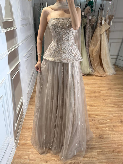 Luxury Pink Two Piece Crystal Sequin Evening Gown LA73207 SERENE HILL
