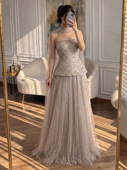 Luxury Pink Two Piece Crystal Sequin Evening Gown LA73207 SERENE HILL
