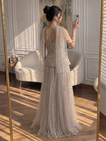 Luxury Pink Two Piece Crystal Sequin Evening Gown LA73207 SERENE HILL