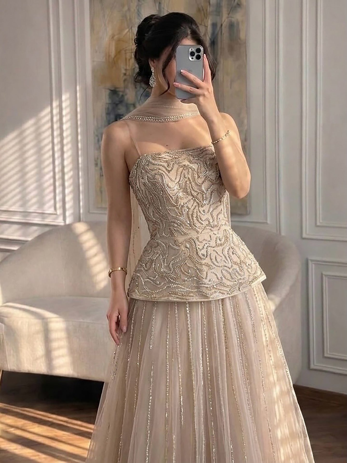 Luxury Pink Two Piece Crystal Sequin Evening Gown LA73207 SERENE HILL