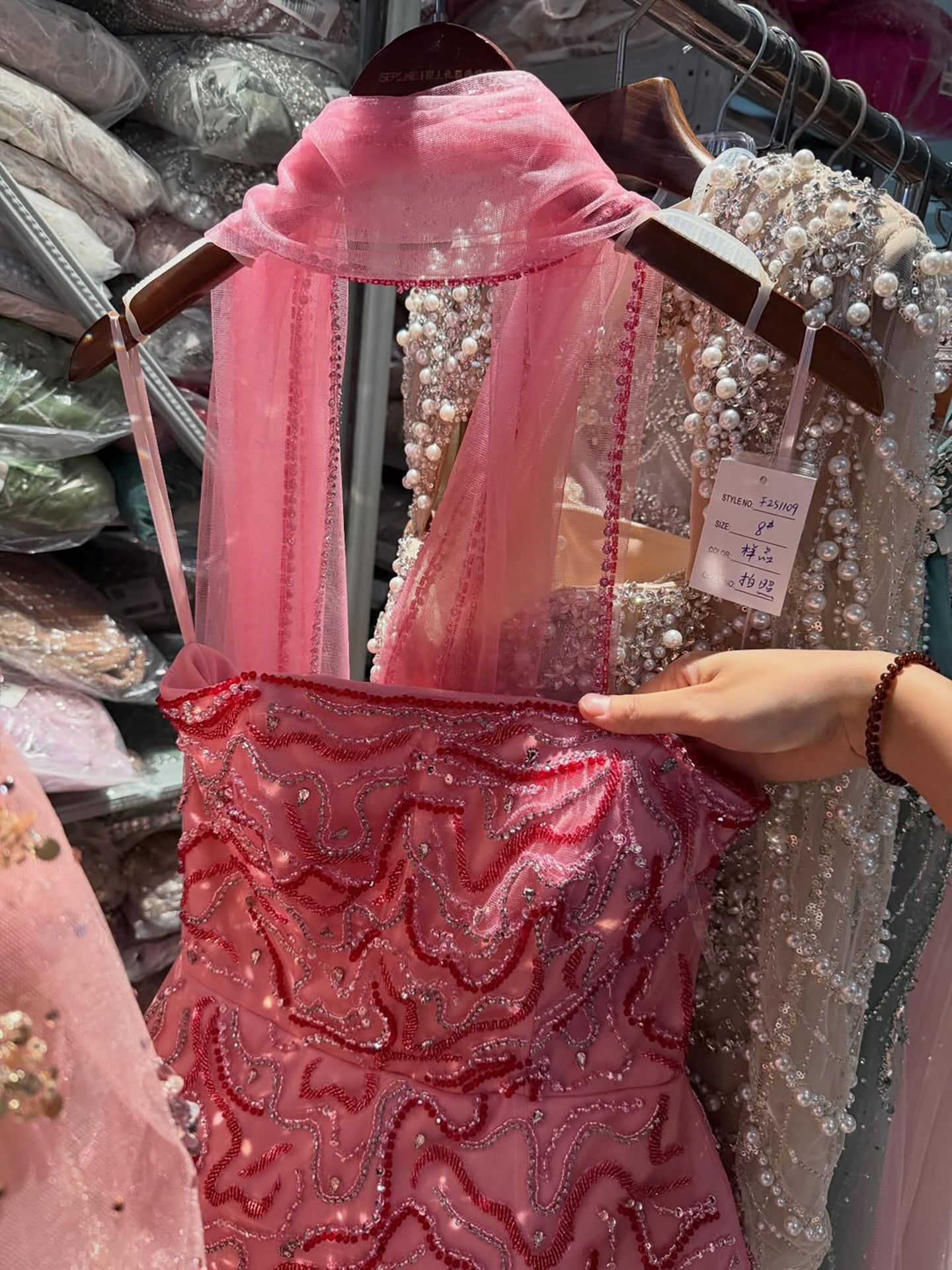 Luxury Pink Two Piece Crystal Sequin Evening Gown LA73207