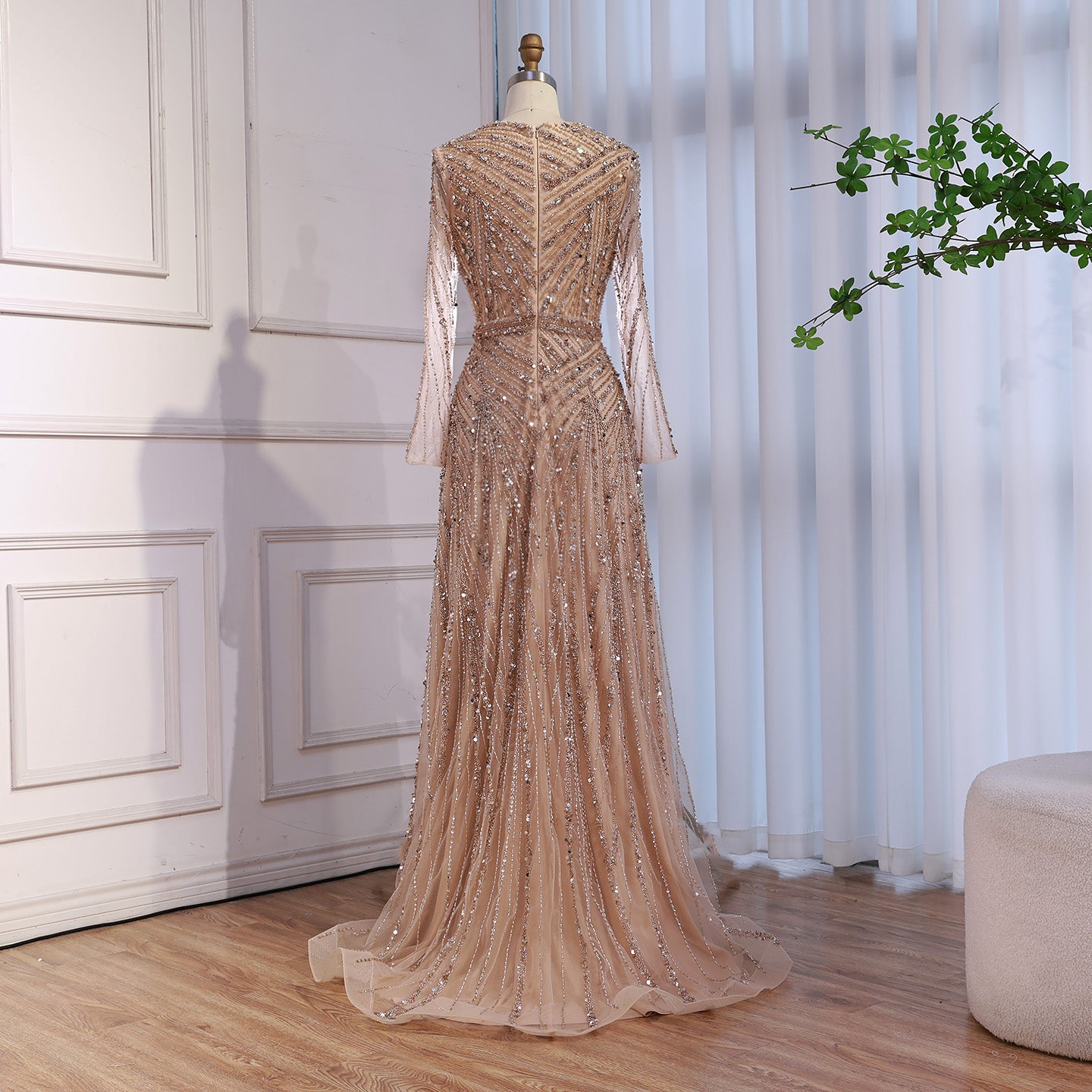 Luxury Fuchsia A-line Beaded Long Sleeve Evening Dress LA73208 - SERENE  HILL