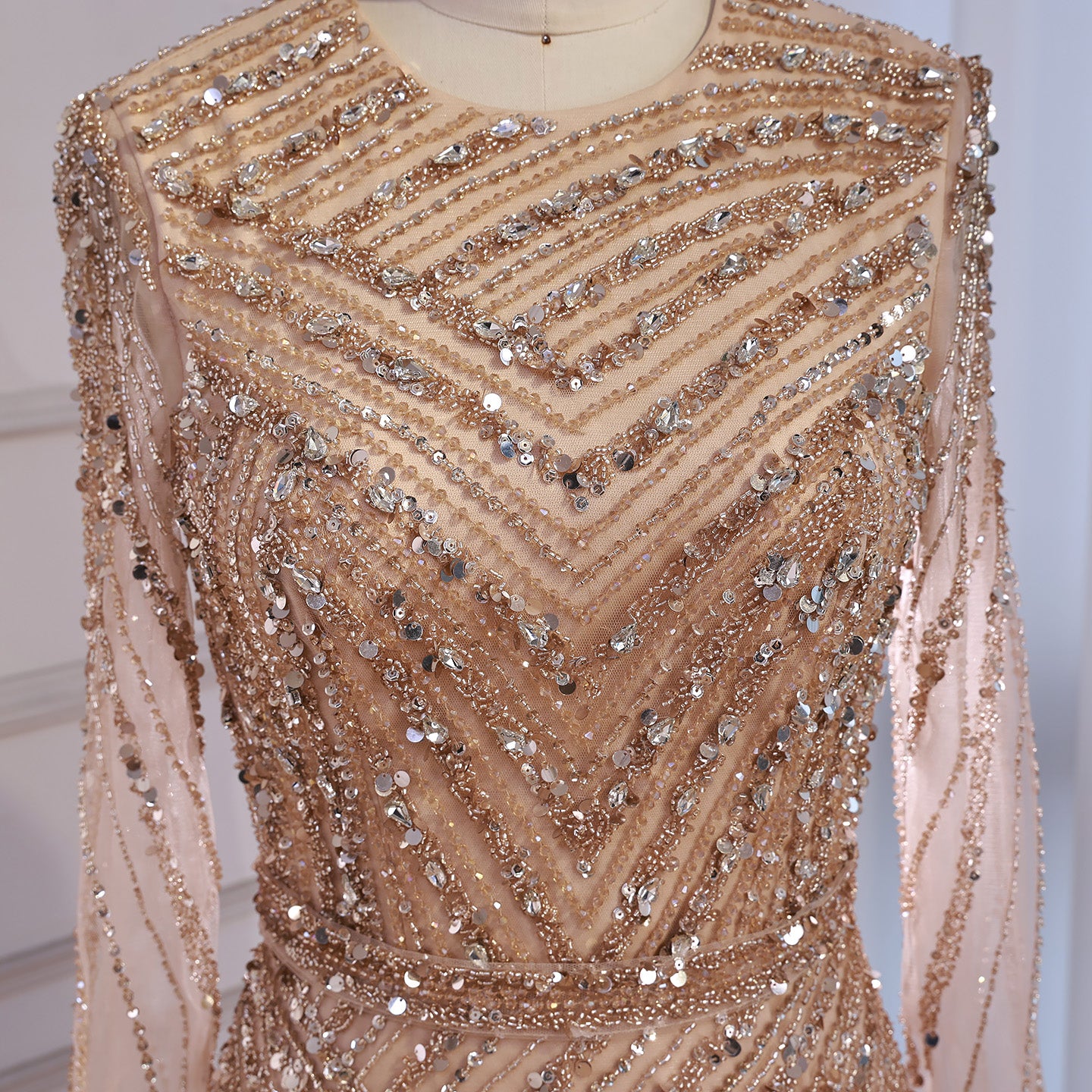 Luxury Fuchsia A-line Beaded Long Sleeve Evening Dress LA73208 - SERENE  HILL