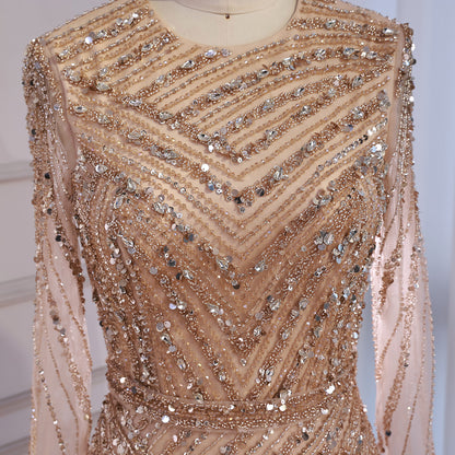 Luxury Fuchsia A-line Beaded Long Sleeve Evening Dress LA73208 - SERENE  HILL
