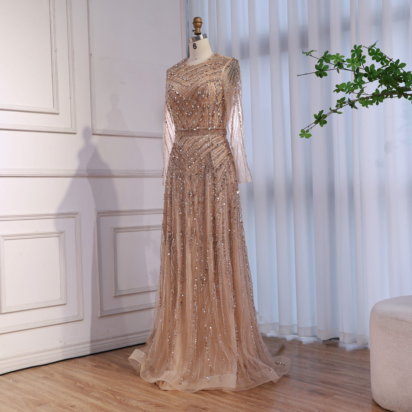 Luxury Fuchsia A-line Beaded Long Sleeve Evening Dress LA73208 - SERENE  HILL