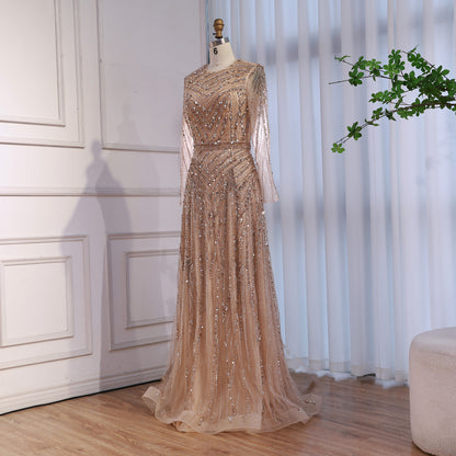 Luxury Fuchsia A-line Beaded Long Sleeve Evening Dress LA73208 - SERENE  HILL