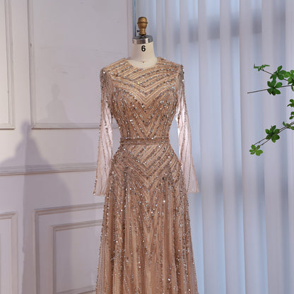 Luxury Fuchsia A-line Beaded Long Sleeve Evening Dress LA73208 - SERENE  HILL