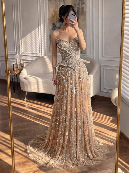 Luxury Kosovo Crystal A-Line Two Piece Evening Dress LA73209 - SERENE  HILL