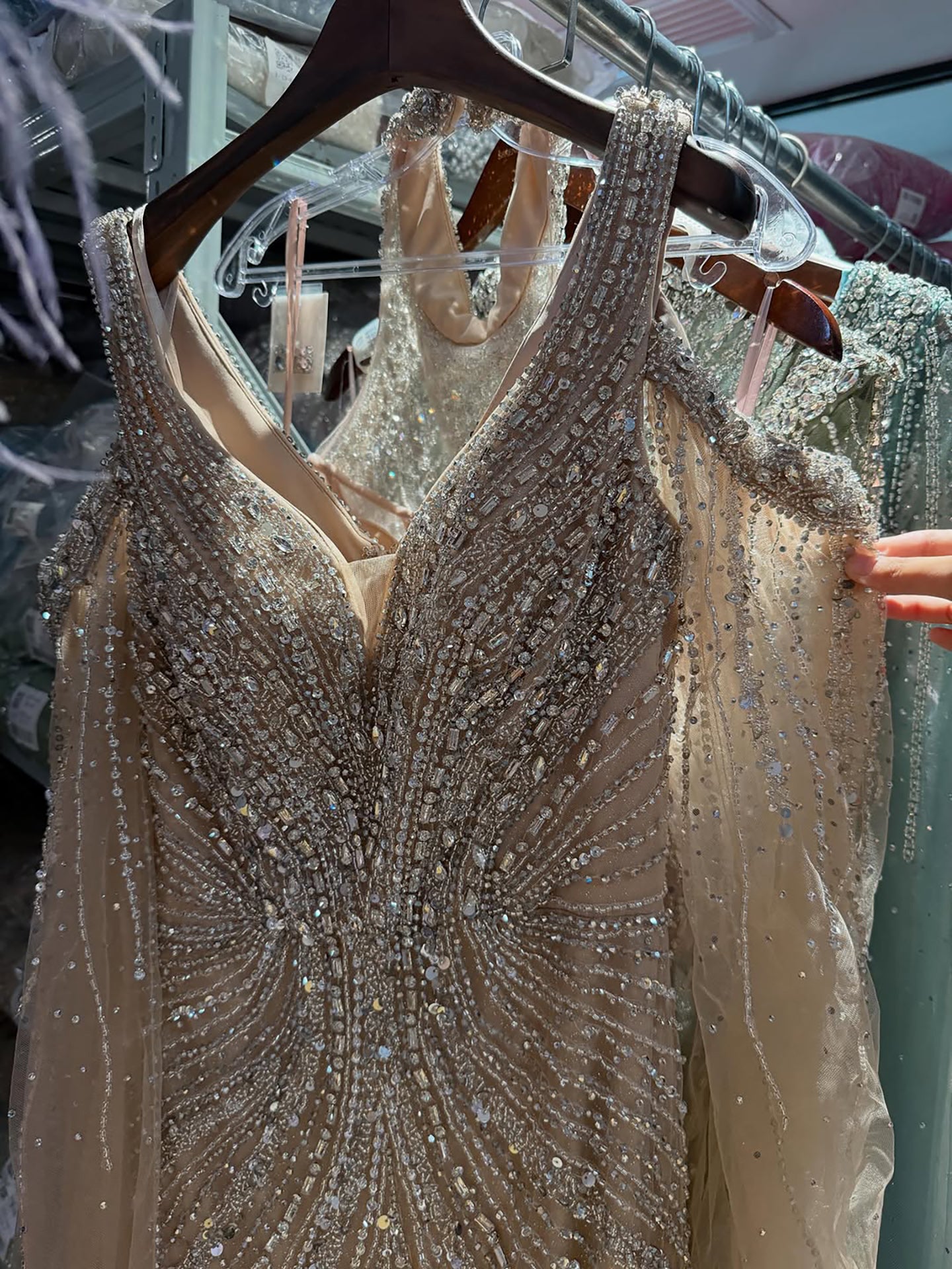 Luxury Pink Beaded Mermaid Evening Dress With Cape Sleeves LA73210A SERENE HILL
