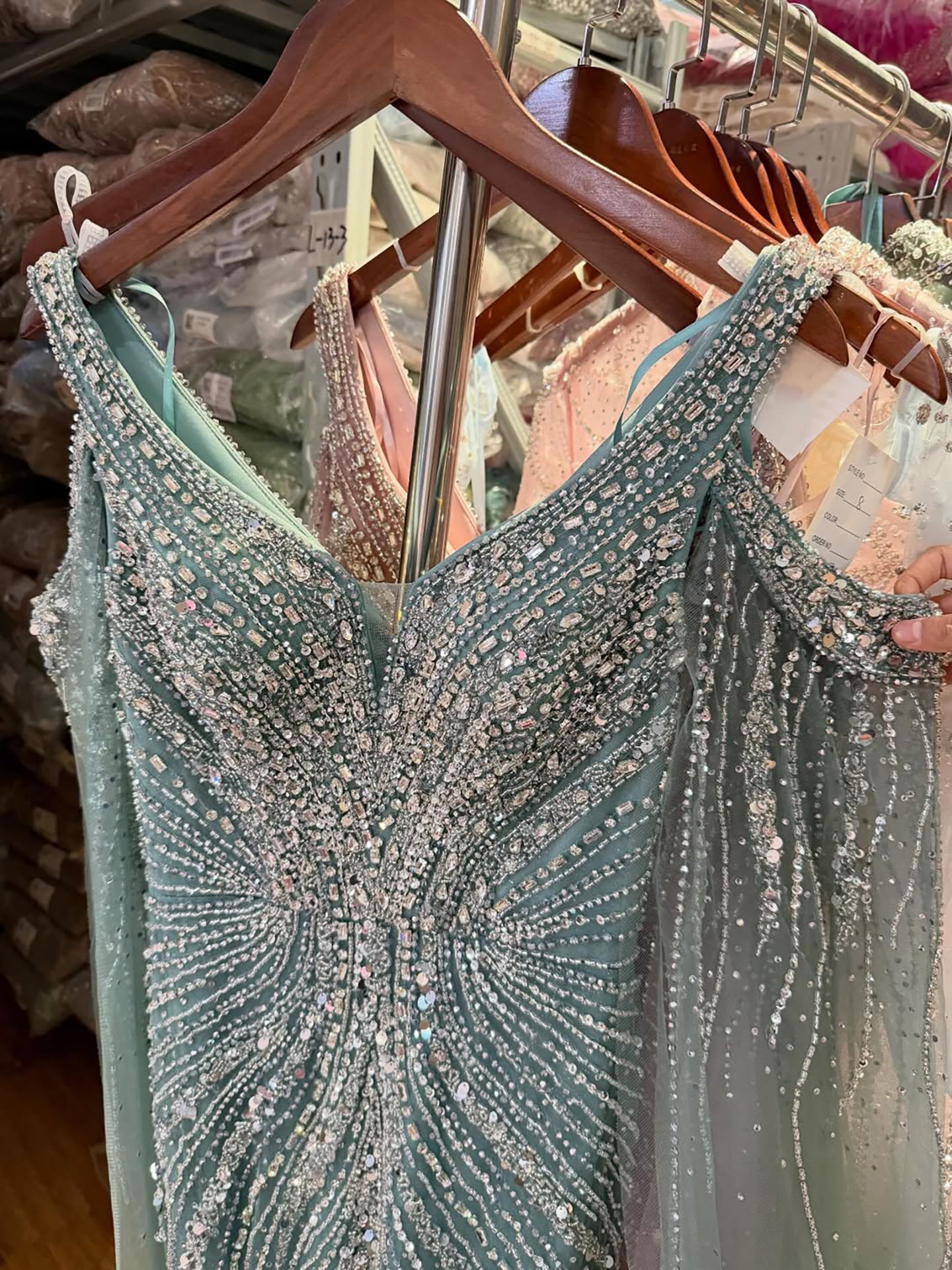Luxury Pink Beaded Mermaid Evening Dress With Cape Sleeves LA73210A SERENE HILL