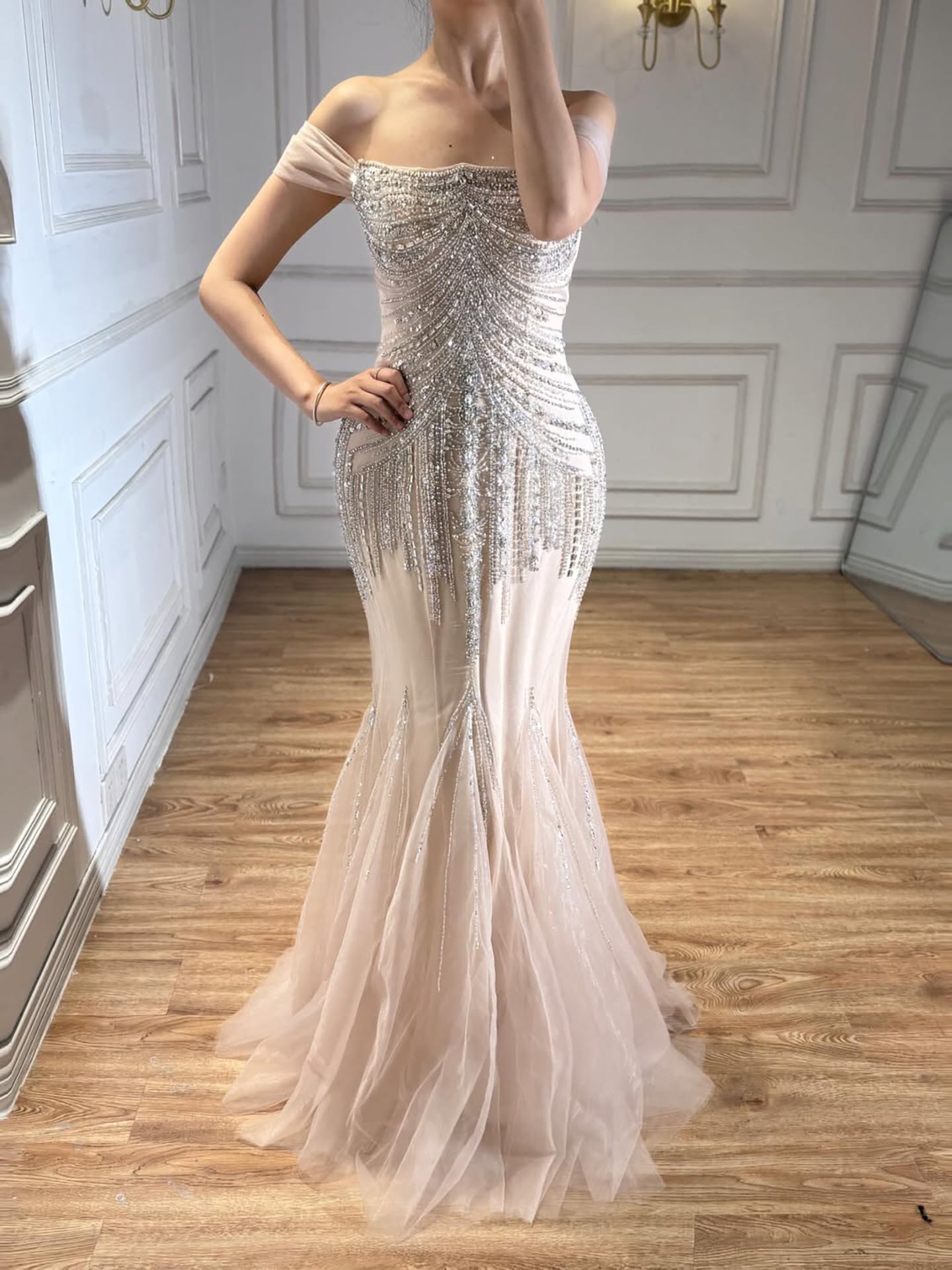 Luxury Nude Beaded Mermaid Evening Dress 2026 LA73214