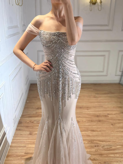 Luxury Nude Beaded Mermaid Evening Dress 2026 LA73214