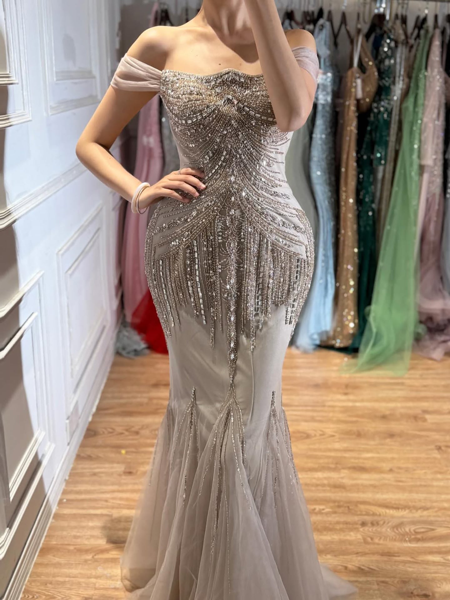 Luxury Nude Beaded Mermaid Evening Dress 2026 LA73214 SERENE HILL