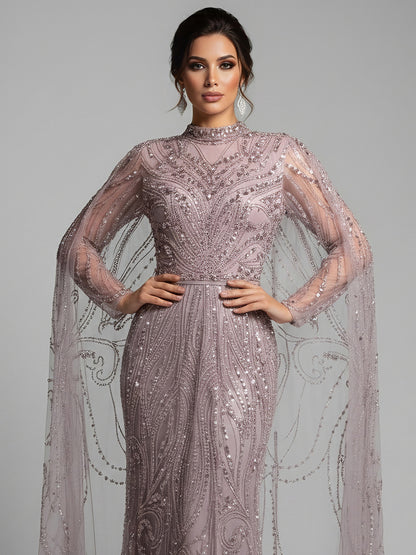 Luxury Sliver Hijab Modest Muslim Beaded Evening Dress LA73215 - SERENE  HILL