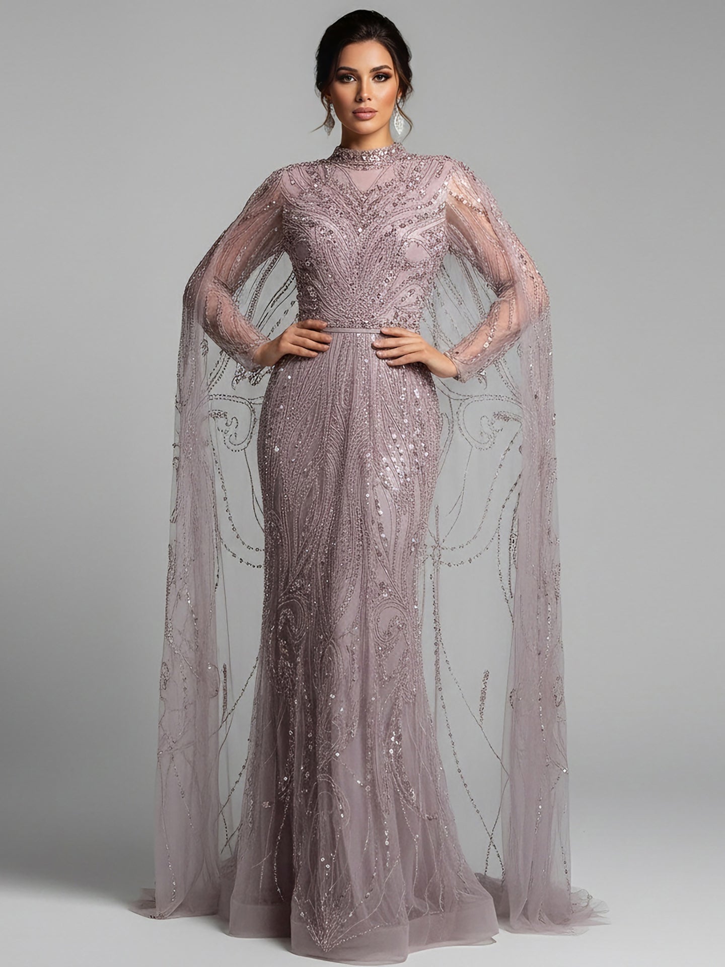 Luxury Sliver Hijab Modest Muslim Beaded Evening Dress LA73215 - SERENE  HILL