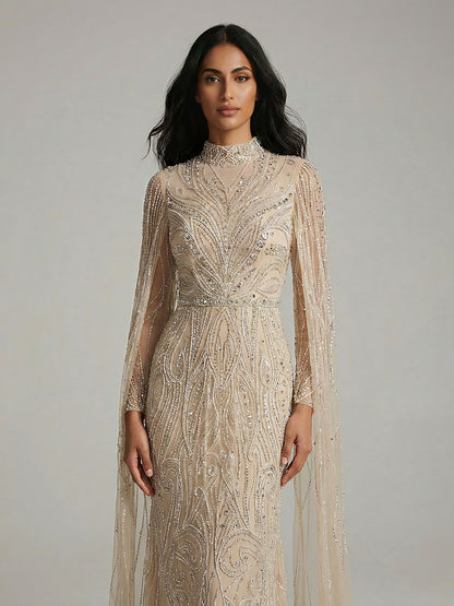 Luxury Sliver Hijab Modest Muslim Beaded Evening Dress LA73215 - SERENE  HILL