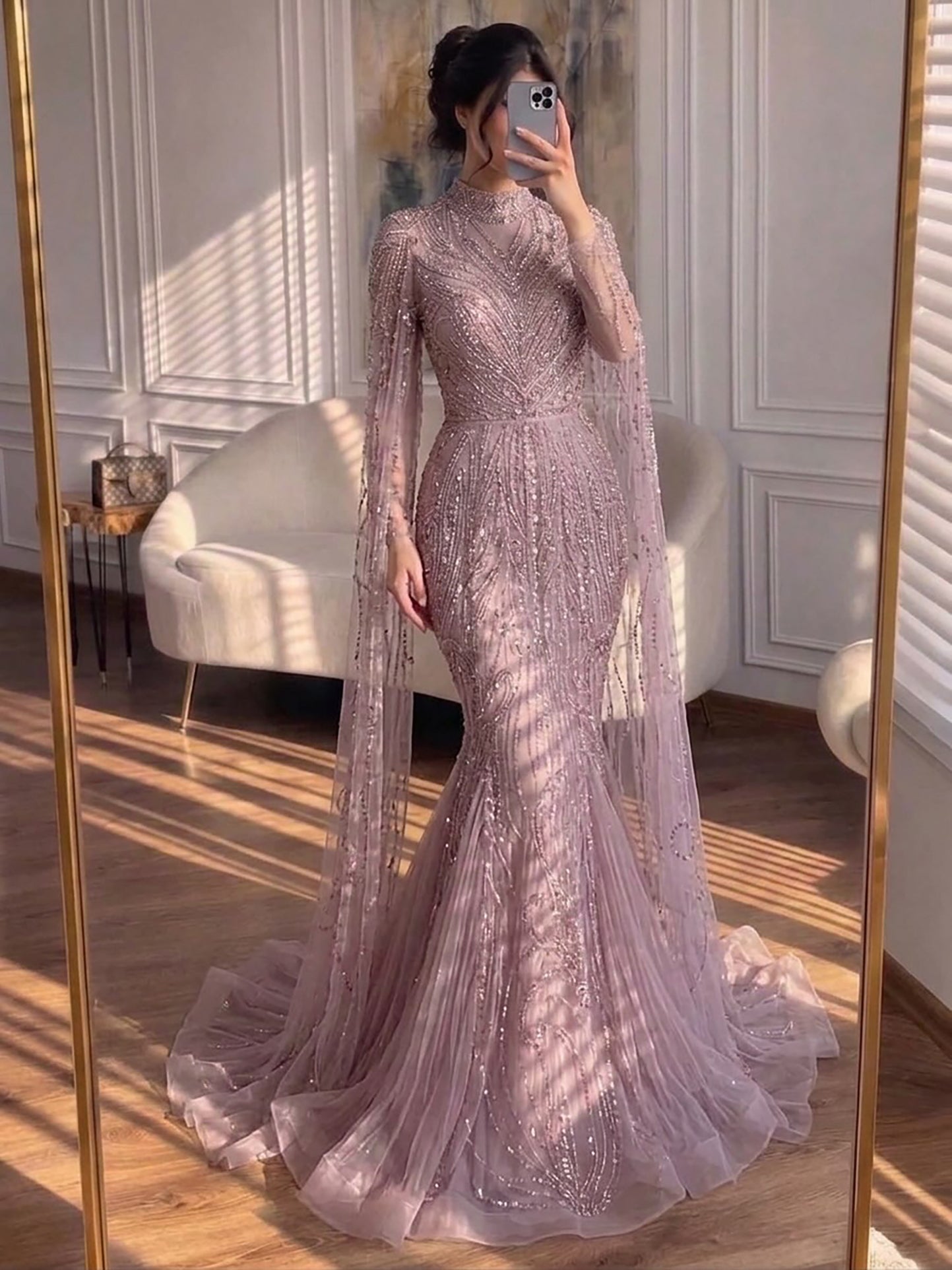 Luxury Sliver Hijab Modest Muslim Beaded Evening Dress LA73215 - SERENE  HILL