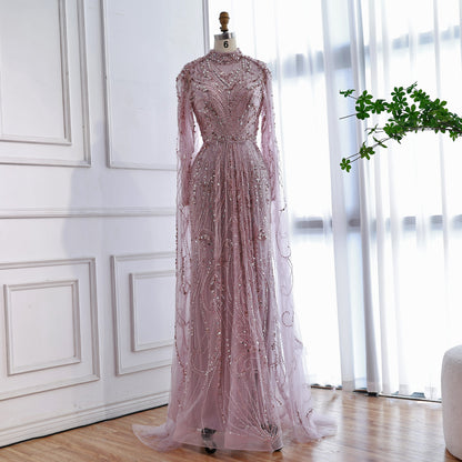 Luxury Sliver Hijab Modest Muslim Beaded Evening Dress LA73215 - SERENE  HILL