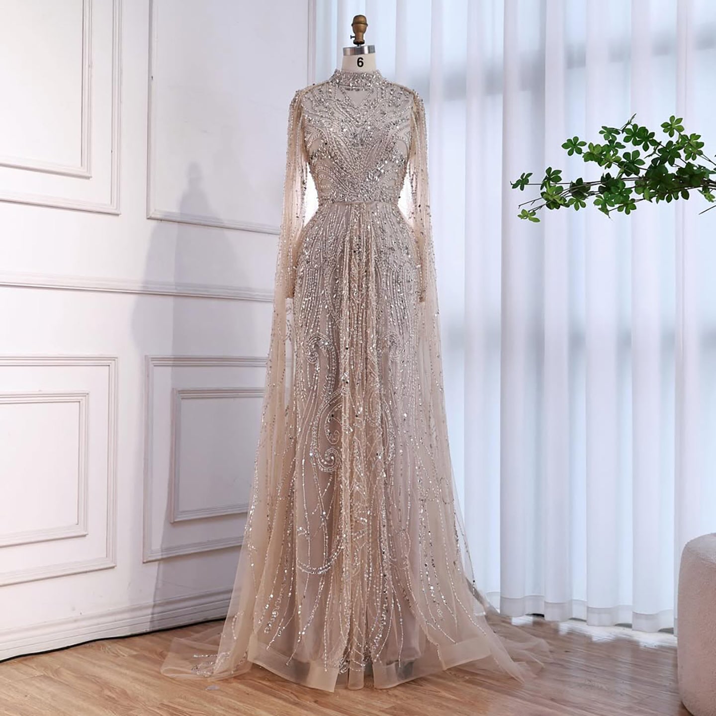 Luxury Sliver Hijab Modest Muslim Beaded Evening Dress LA73215 - SERENE  HILL