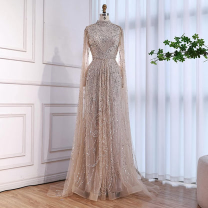 Luxury Sliver Hijab Modest Muslim Beaded Evening Dress LA73215 - SERENE  HILL