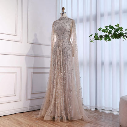 Luxury Sliver Hijab Modest Muslim Beaded Evening Dress LA73215 - SERENE  HILL