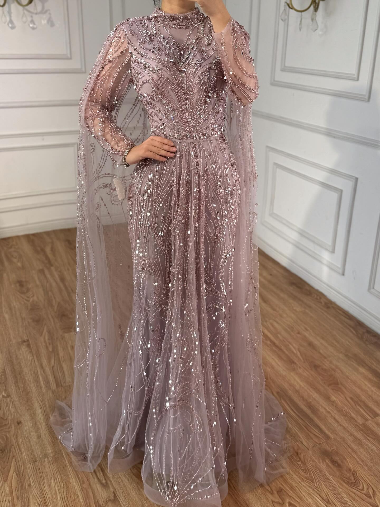 Luxury Sliver Hijab Modest Muslim Beaded Evening Dress LA73215 - SERENE  HILL