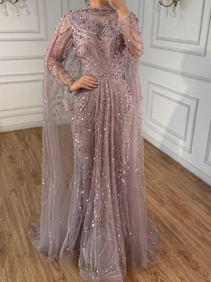 Luxury Sliver Hijab Modest Muslim Beaded Evening Dress LA73215 - SERENE  HILL