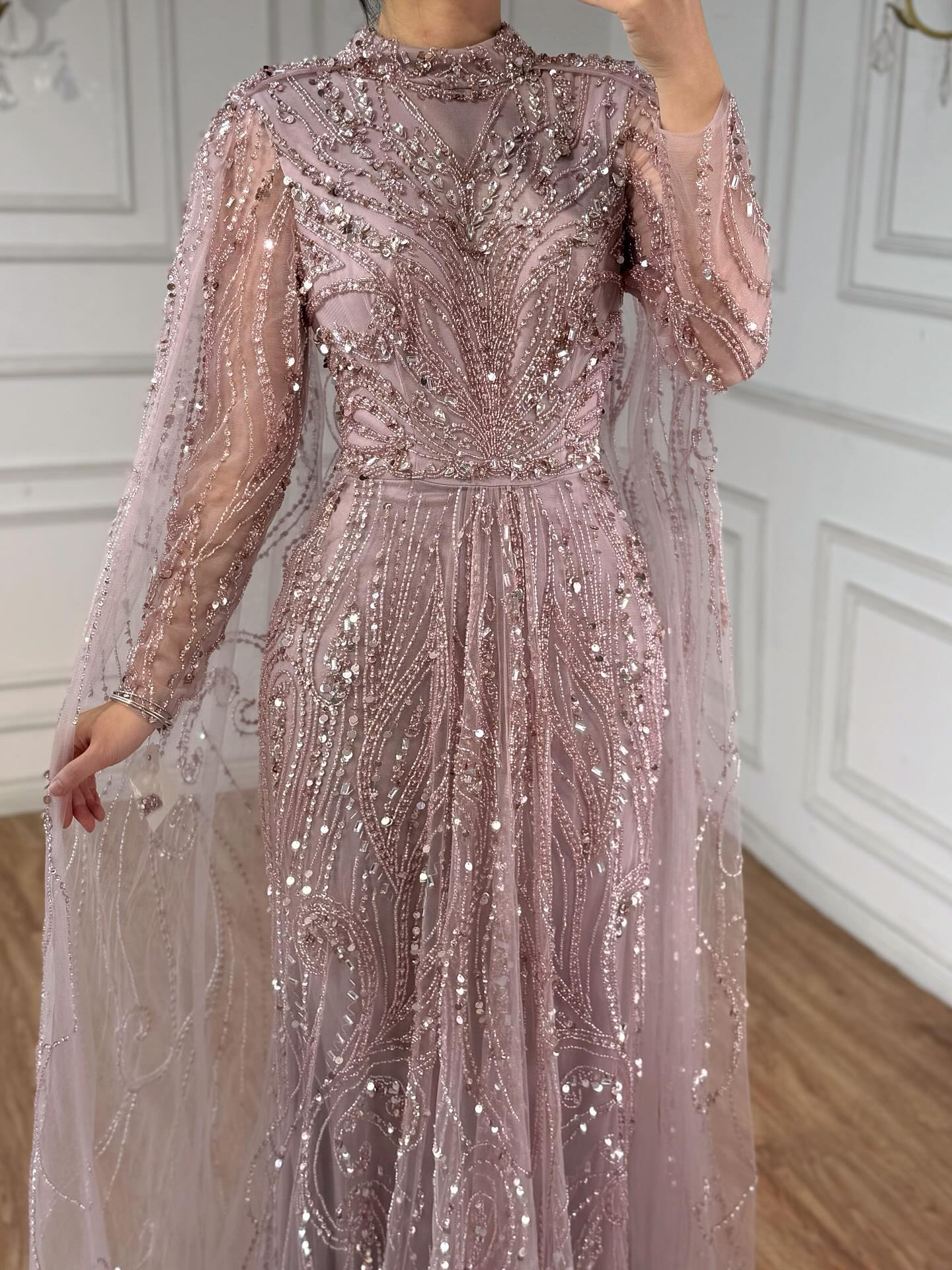 Luxury Sliver Hijab Modest Muslim Beaded Evening Dress LA73215 - SERENE  HILL