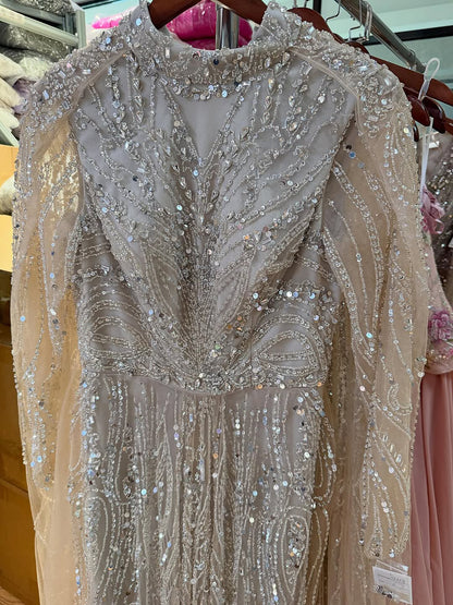 Luxury Sliver Hijab Modest Muslim Beaded Evening Dress LA73215 - SERENE  HILL