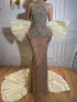 Luxury Kosovo Nude Halter Beaded Evening Dress with Bow Cape LA73218 SERENE HILL