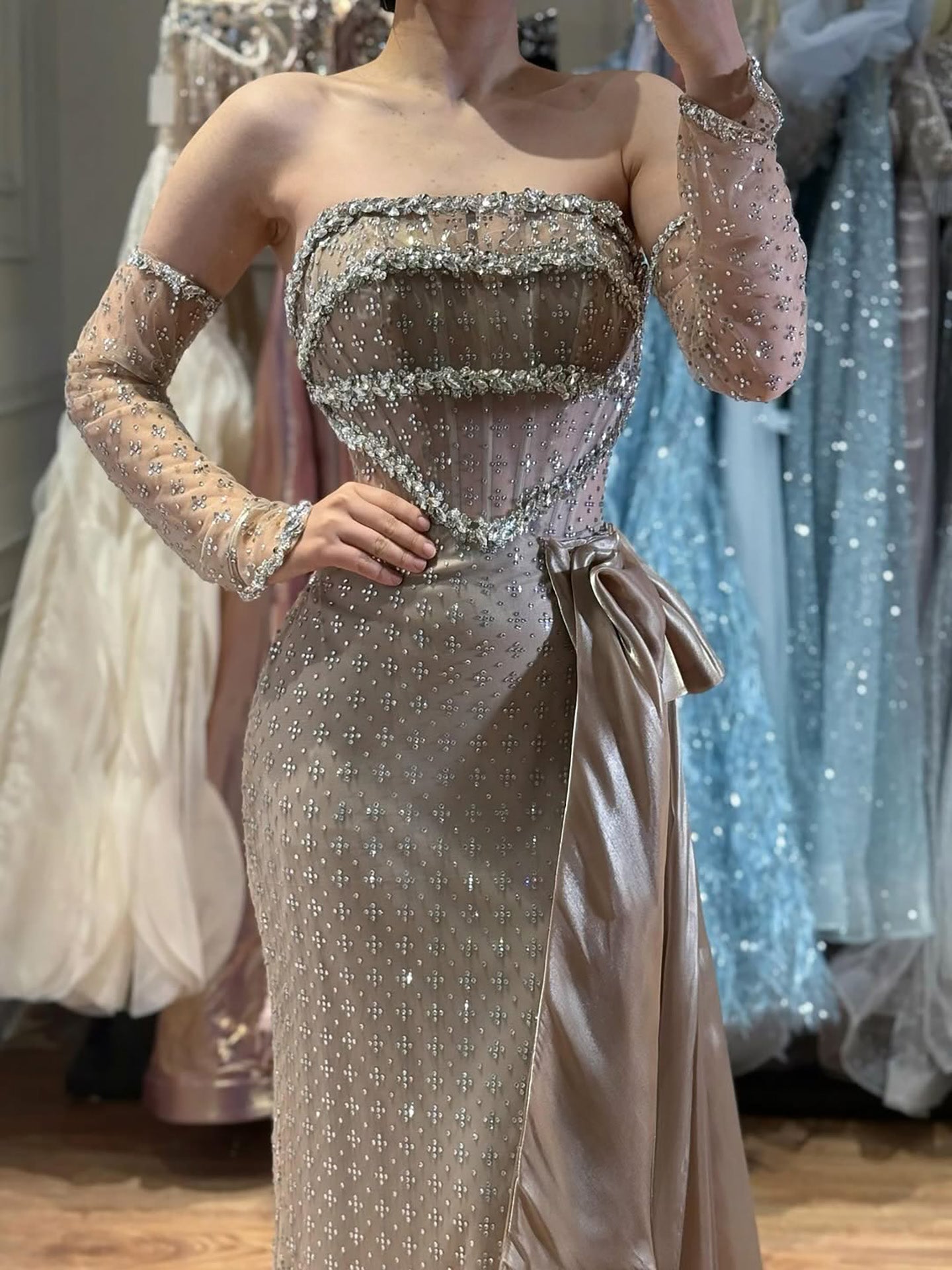 Luxury Dubai Crystal Mermaid Evening Dress with Skirt LA73220 - SERENE  HILL