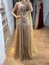 Luxury Gold Diamond Evening Dress with Cape for Wedding Party LA73224 SERENE HILL