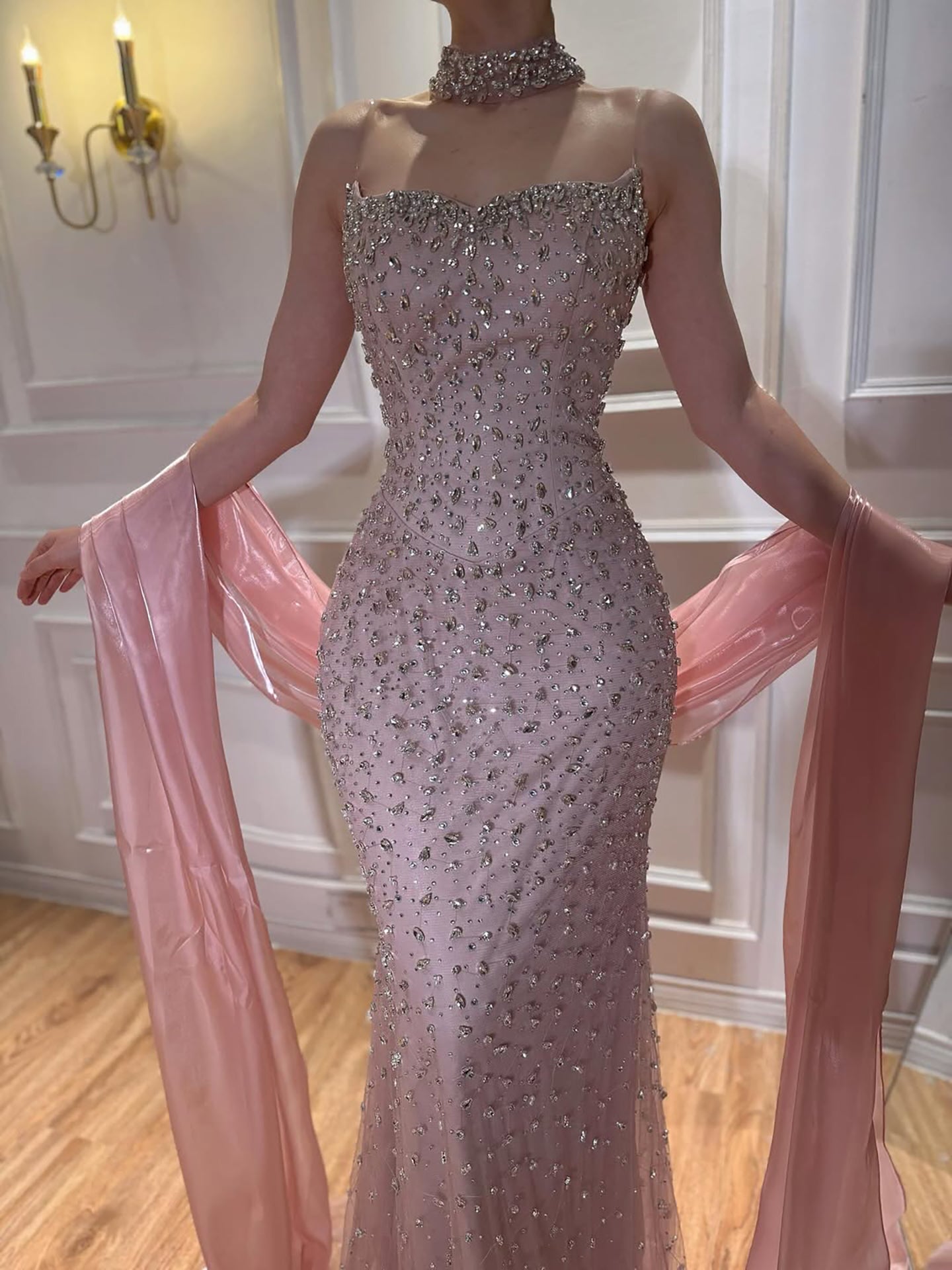 Luxury Pink Diamond Evening Dress with Cape Gown for Wedding Party LA73225 Pink / 14