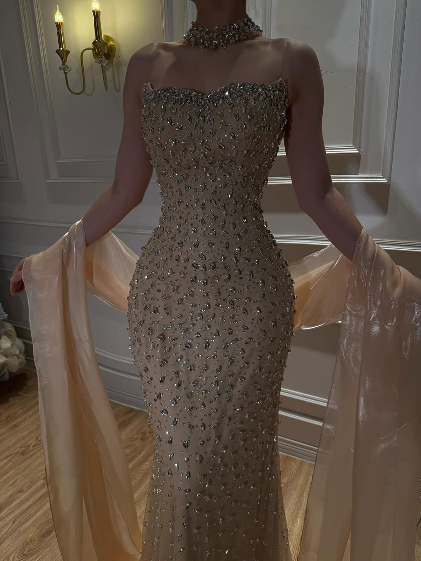 Luxury Pink Diamond Evening Dress with Cape Gown for Wedding Party LA73225 - SERENE  HILL