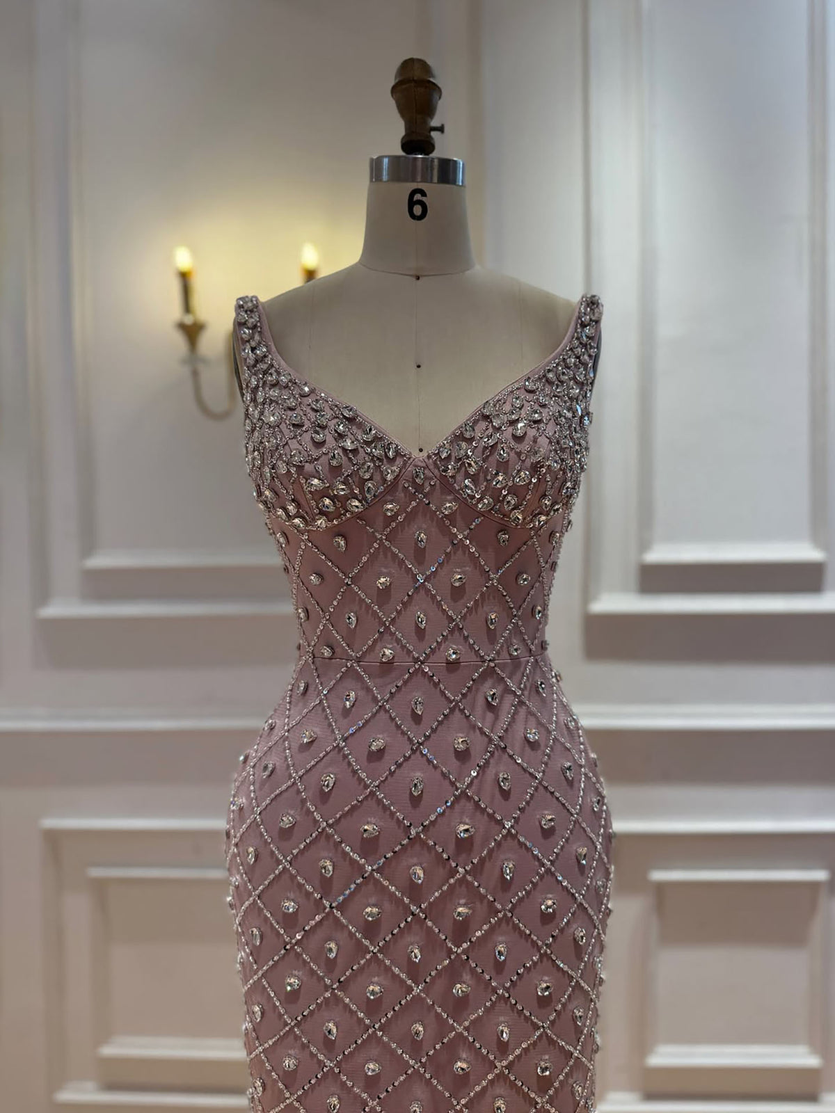 Luxury Pink Crystal Beaded Mermaid Evening Dress LA73226C