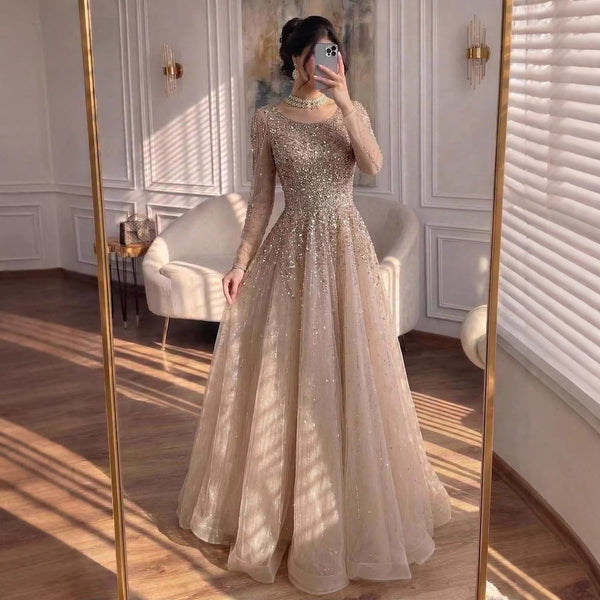 chinese dress ladies Sky Blue Long Chiffon Prom Dress with Sleeves Formal Dress PG803 US12 / Sky Blue