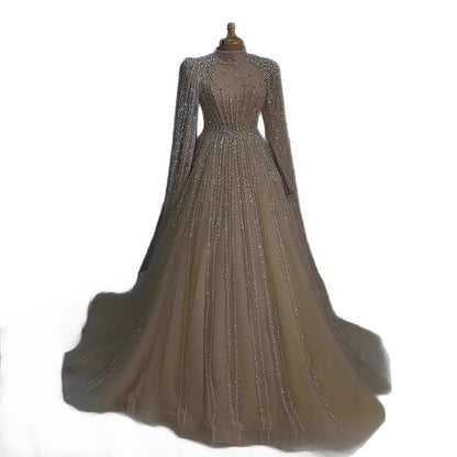 Luxury Nude Muslin Modest Beaded Evening Dress with Cape LA73271 SERENE HILL