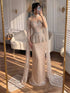 Luxury Nude Dubai Crystal Beaded Evening Dress with Cape LA73274 - SERENE  HILL