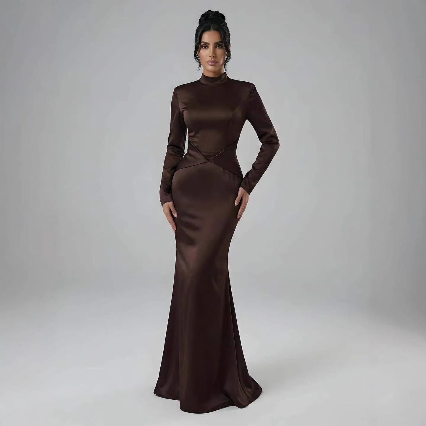 Elegant Brown French Simple Mermaid Evening Dress Minimalist LA73321