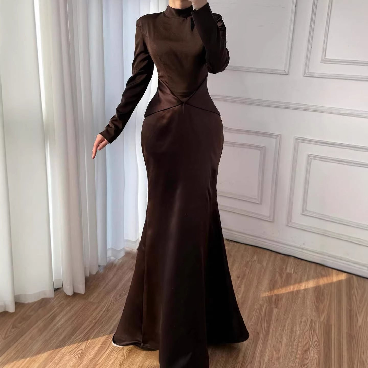 Elegant Brown French Simple Mermaid Evening Dress Minimalist LA73321