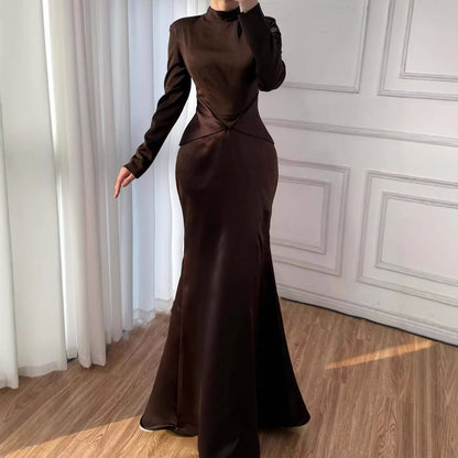 Elegant Brown French Simple Mermaid Evening Dress Minimalist LA73321
