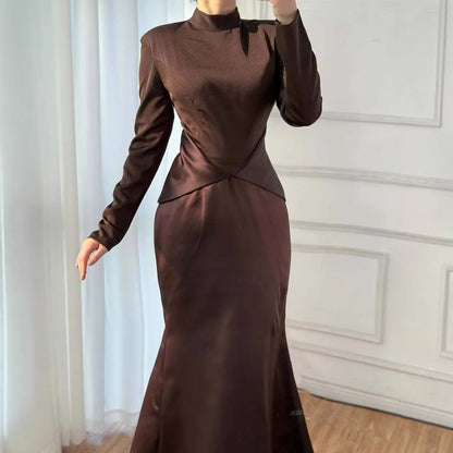 Elegant Brown French Simple Mermaid Evening Dress Minimalist LA73321