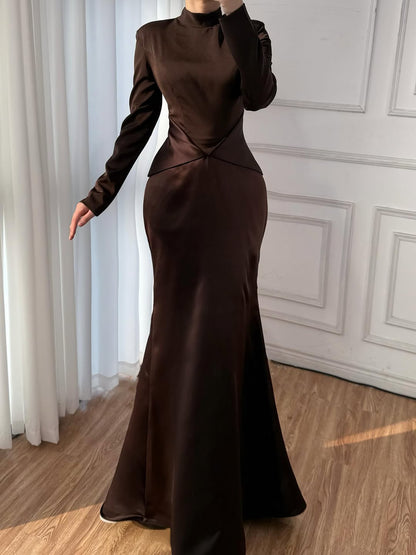 Elegant Brown French Simple Mermaid Evening Dress Minimalist LA73321