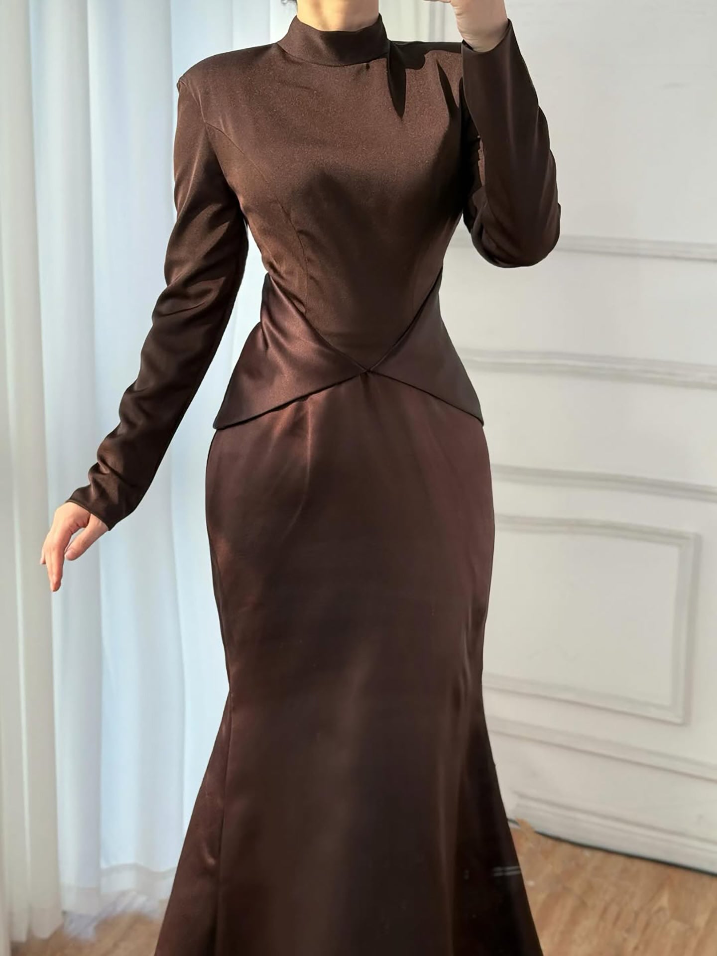 Elegant Brown French Simple Mermaid Evening Dress Minimalist LA73321