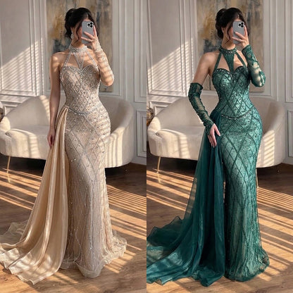 Luxury Green Halter Beaded Dubai Corset Evening Dress LA73322 SERENE HILL