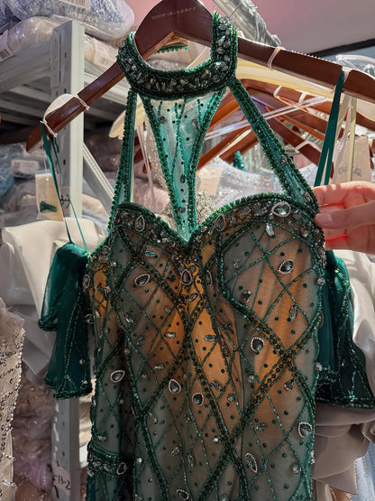 Luxury Green Halter Beaded Dubai Corset Evening Dress LA73322 SERENE HILL